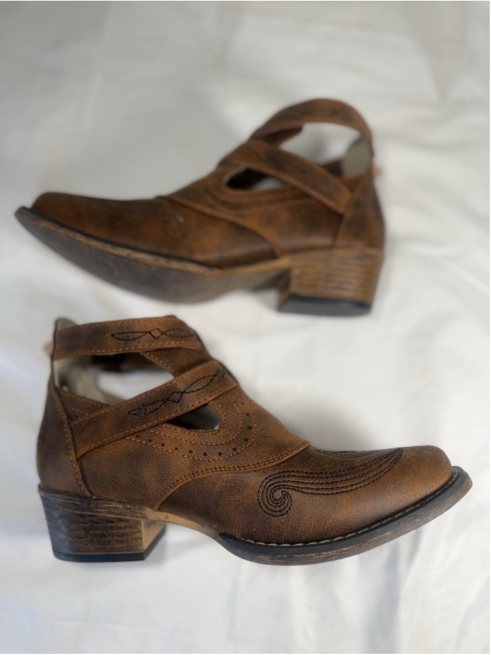 Roper Willa Embroidery Snip Toe Cowboy Booties Brown Casual Boots Size 6 New - Picture 7 of 10
